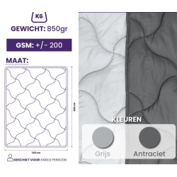 Easy Trendydekbed Uni Antraciet/Licht grijs